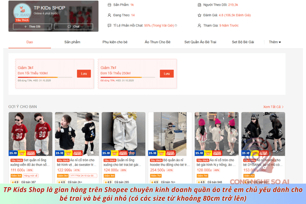 Shop bán quần áo trẻ em Shopee đẹp